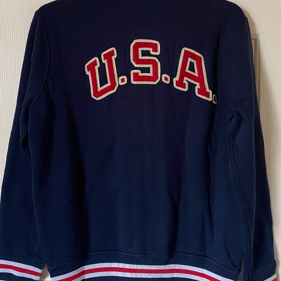 Polo Ralph Lauren "Polo" Shield "USA" Fleece Lined Snap Baseball Jacket Navy - Picture 1 of 5